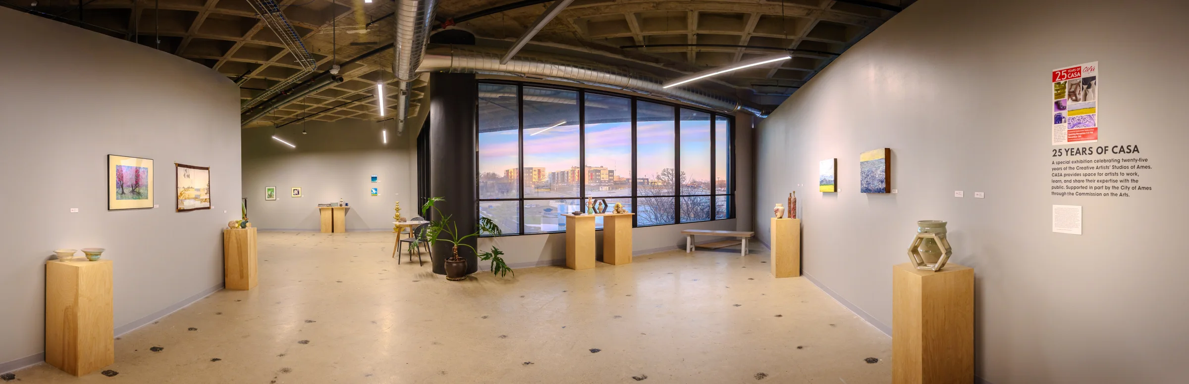Panoramic view of CASA artwork displayed at the Mainframe Studios anniversary exhibition